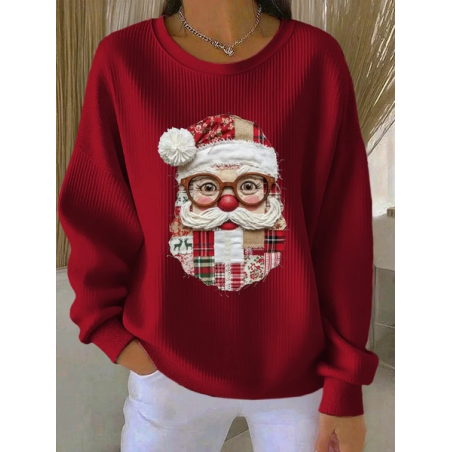 Women Santa Claus Crew Neck Printing Casual Spring/Fall Long Sleeve Sweatshirt