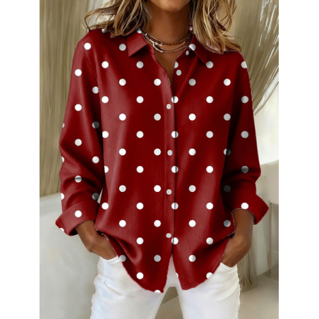 Women Polka Dots Long Sleeve Shirt Spring/Fall Buckle Shirt Collar Regular Sleeve Daily Casual Top