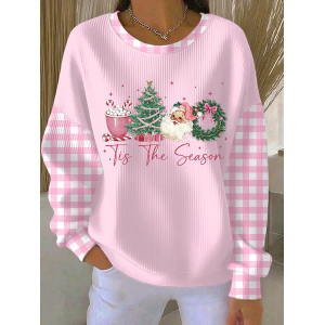 Women Plaid Crew Neck Printing Casual Spring/Fall Long Sleeve Sweatshirt