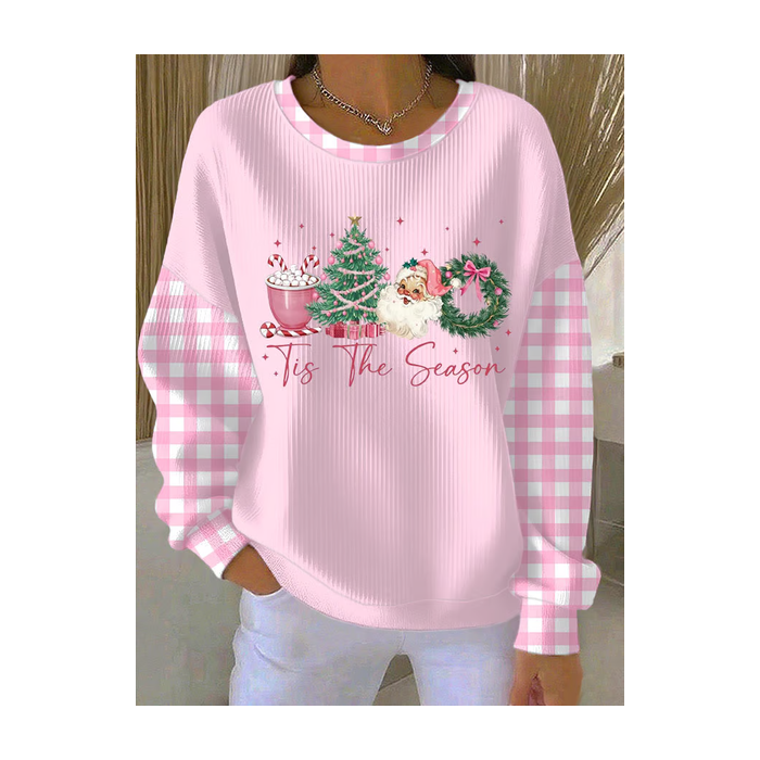 Women Plaid Crew Neck Printing Casual Spring/Fall Long Sleeve Sweatshirt