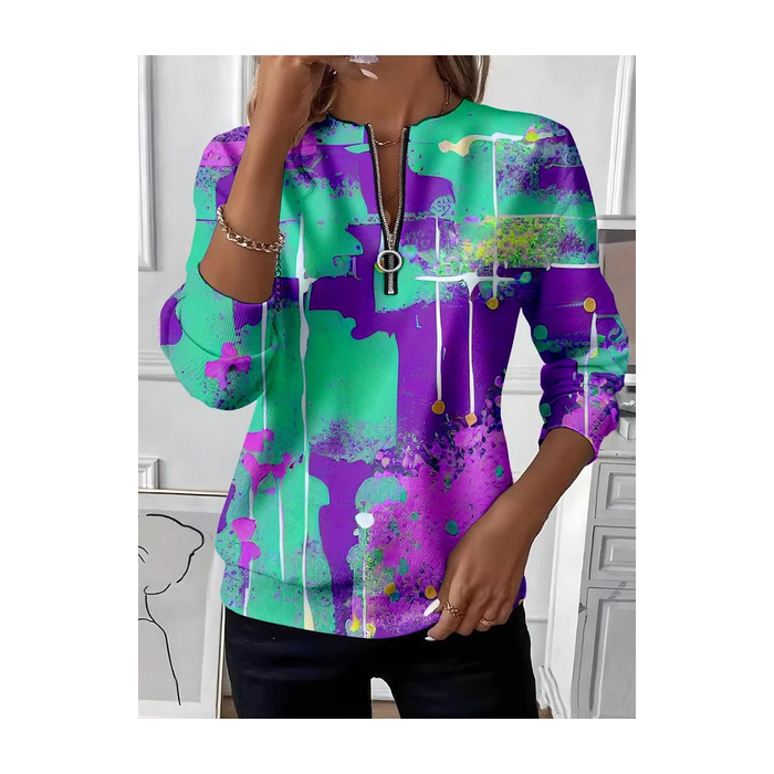 Women Abstract Crew Neck Printing Casual Spring/Fall Long Sleeve Sweatshirt