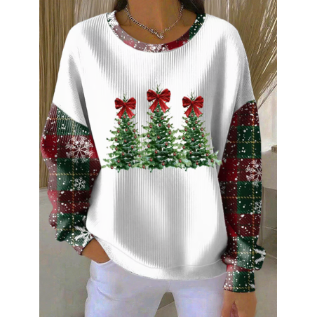 Women Christmas Crew Neck Printing Casual Spring/Fall Long Sleeve Sweatshirt