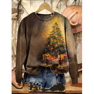 Women Christmas Crew Neck Printing Casual Spring/Fall Long Sleeve Sweatshirt