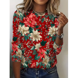 Women Floral Long Sleeve Tee T-shirt Crew Neck Printing Casual Spring/Fall Graphic Tee Top