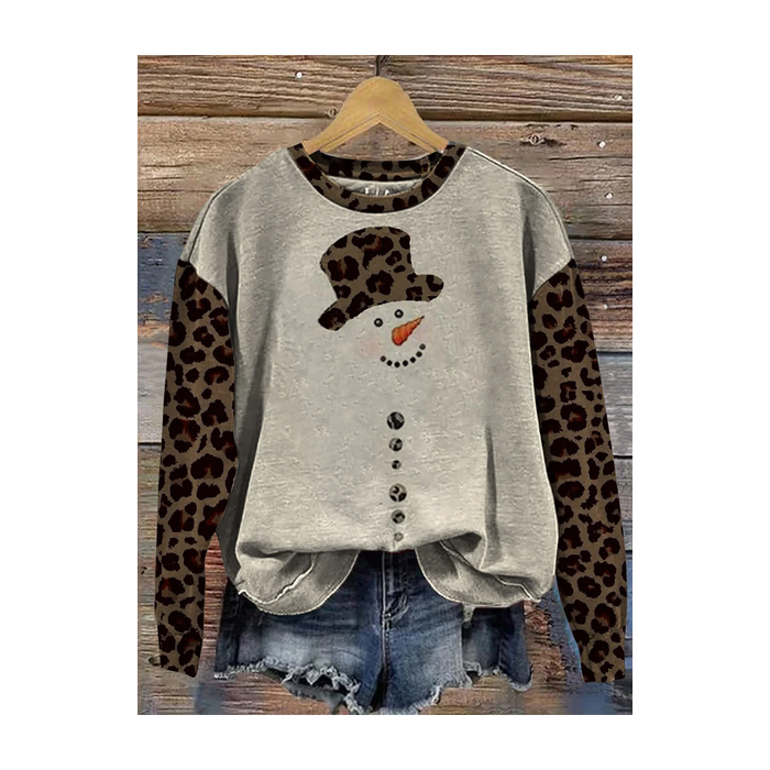 Women Leopard Crew Neck Printing Casual Spring/Fall Long Sleeve Sweatshirt