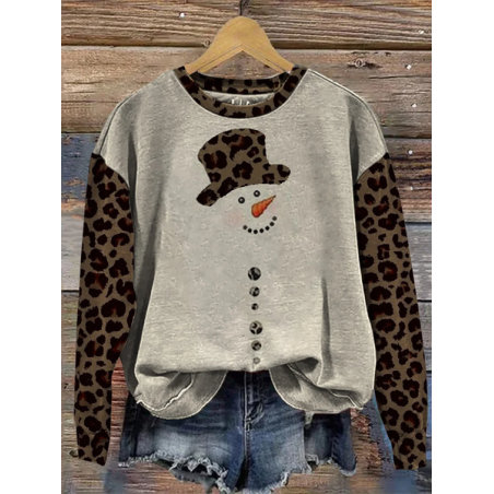 Women Leopard Crew Neck Printing Casual Spring/Fall Long Sleeve Sweatshirt