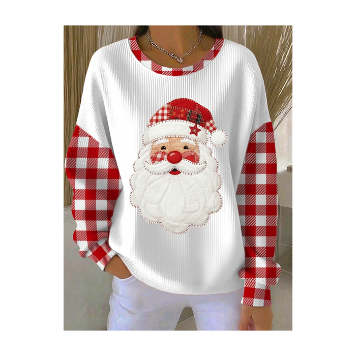 Women Plaid Crew Neck Printing Casual Spring/Fall Long Sleeve Sweatshirt