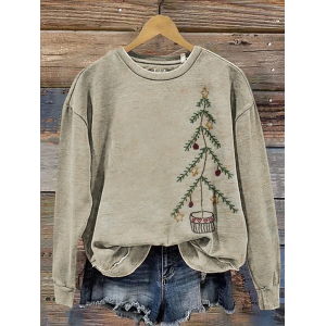 Women Christmas Crew Neck Printing Casual Spring/Fall Long Sleeve Sweatshirt