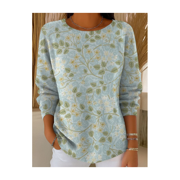 Women Floral Printing Spring/Fall Casual Long Sleeve Crew Neck Sweater