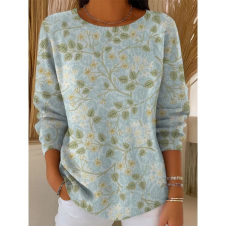 Women Floral Printing Spring/Fall Casual Long Sleeve Crew Neck Sweater