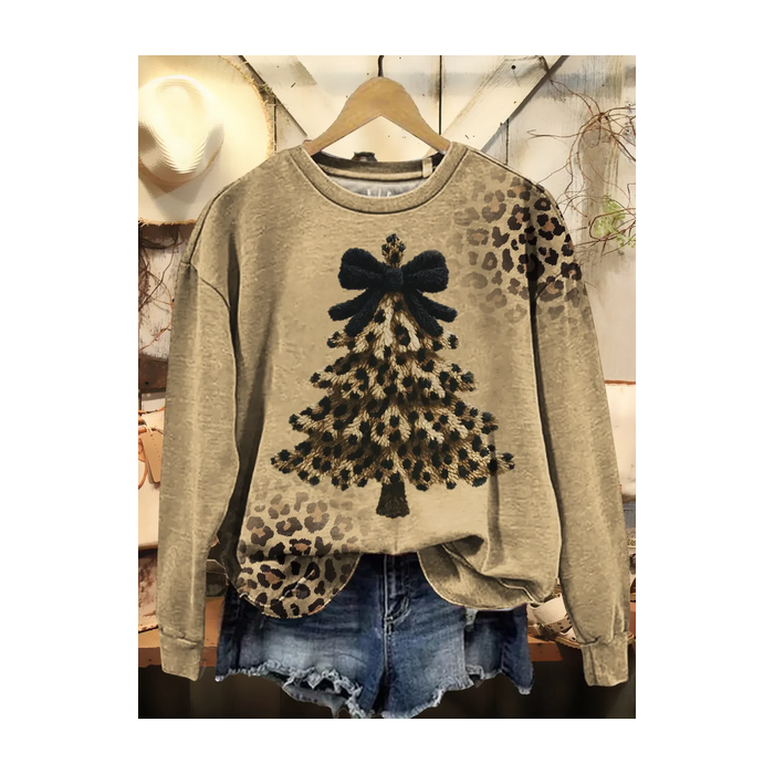 Women Leopard Crew Neck Printing Casual Spring/Fall Long Sleeve Sweatshirt