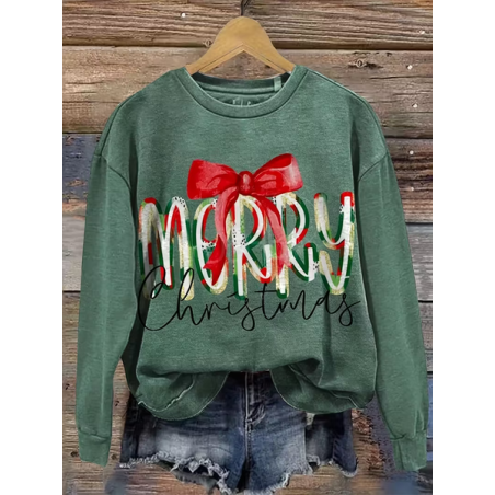 Women Christmas Crew Neck Printing Casual Spring/Fall Long Sleeve Sweatshirt