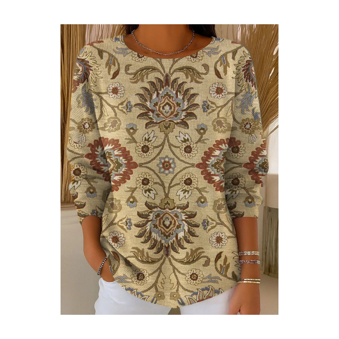 Women Floral Printing Spring/Fall Casual Long Sleeve Crew Neck Sweater