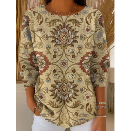 Women Floral Printing Spring/Fall Casual Long Sleeve Crew Neck Sweater