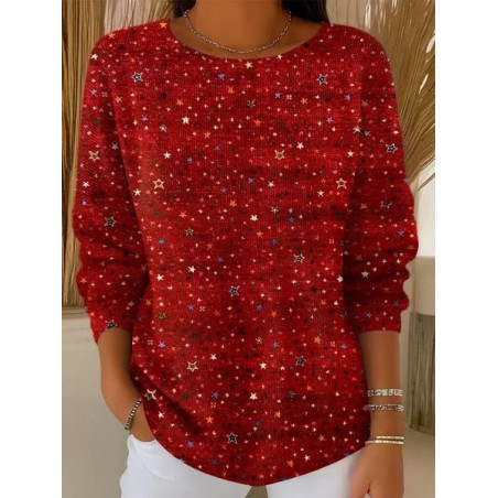 Women Star Printing Spring/Fall Casual Long Sleeve Crew Neck Sweater