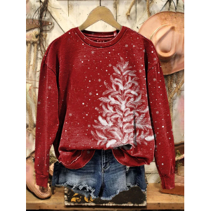 Women Christmas Crew Neck Printing Casual Spring/Fall Long Sleeve Sweatshirt