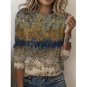 Women Abstract Long Sleeve Tee T-shirt Crew Neck Printing Casual Spring/Fall Graphic Tee Top