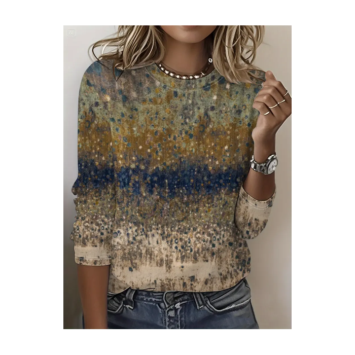 Women Abstract Long Sleeve Tee T-shirt Crew Neck Printing Casual Spring/Fall Graphic Tee Top