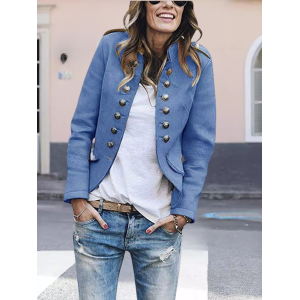 Women Spring/Fall Outerwear Vintage Split Joint Plain Long Sleeve Shawl Collar Jacket