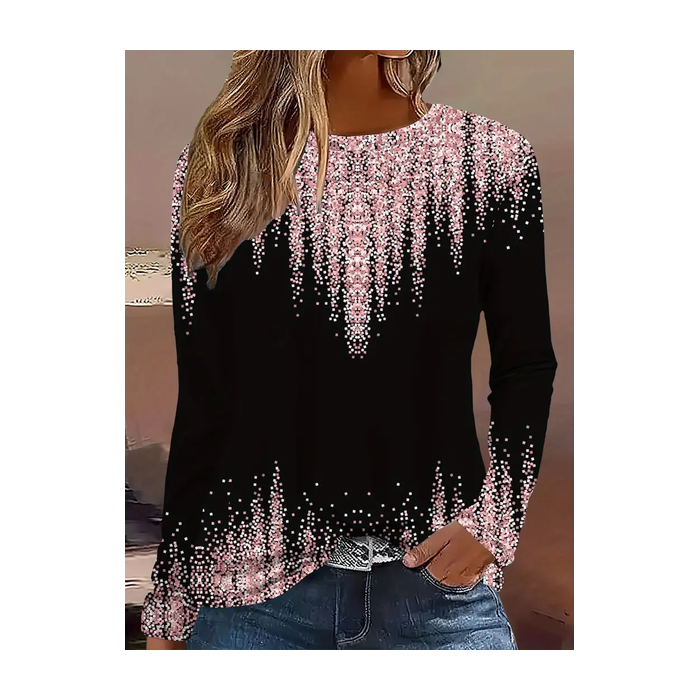 Women Abstract Long Sleeve Tee T-shirt Crew Neck Printing Casual Spring/Fall Graphic Tee Top