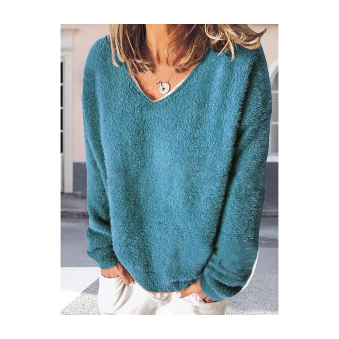 Women Plain Split Joint Winter Street Long Sleeve V Neck Sweater