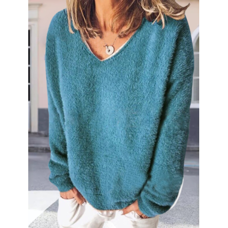Women Plain Split Joint Winter Street Long Sleeve V Neck Sweater