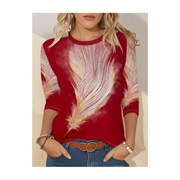 Women Abstract Long Sleeve Tee T-shirt Crew Neck Printing Casual Spring/Fall Graphic Tee Top