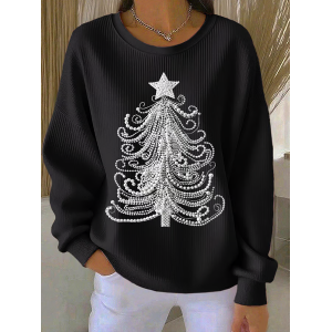 Women Christmas Crew Neck Printing Casual Spring/Fall Long Sleeve Sweatshirt