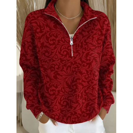 Women Floral Shawl Collar Printing Casual Spring/Fall Long Sleeve Sweatshirt