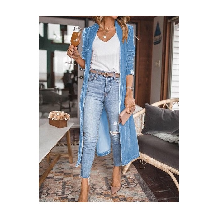 Women Plain Spring/Fall Cover-up Vintage Split Joint Lightweight Cardigan