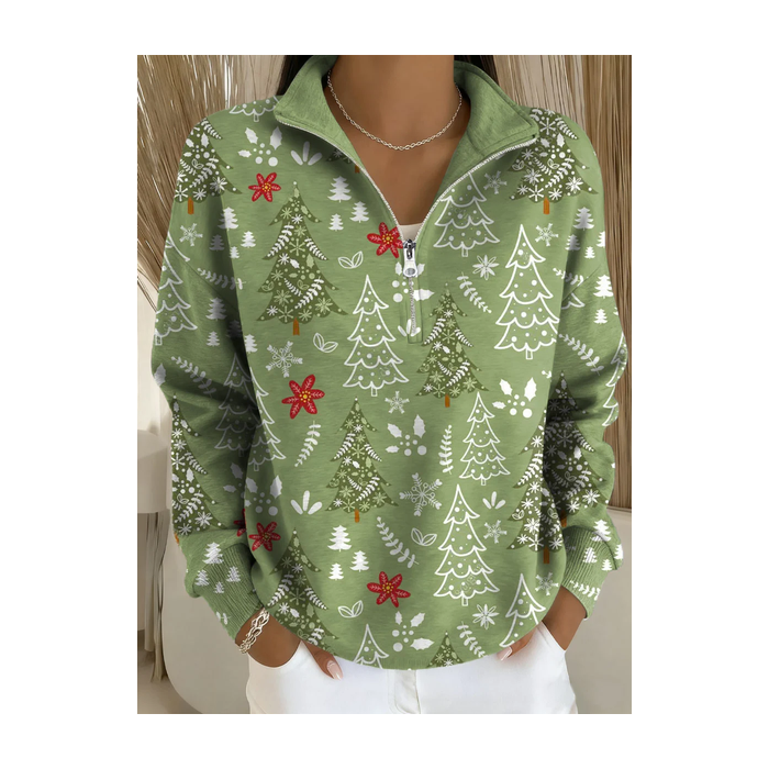 Women Christmas Shawl Collar Printing Casual Spring/Fall Long Sleeve Sweatshirt