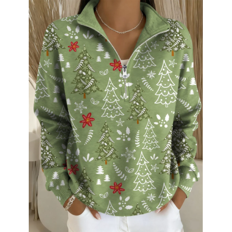 Women Christmas Shawl Collar Printing Casual Spring/Fall Long Sleeve Sweatshirt
