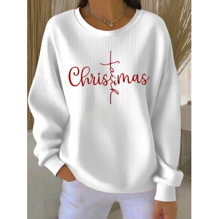 Women Christmas Crew Neck Printing Casual Spring/Fall Long Sleeve Sweatshirt