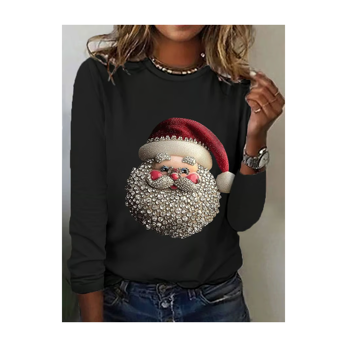 Women Santa Claus Long Sleeve Tee T-shirt Crew Neck Printing Casual Spring/Fall Graphic Tee Top