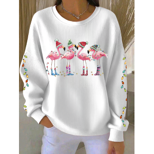 Women Flamingo Crew Neck Printing Casual Spring/Fall Long Sleeve Sweatshirt