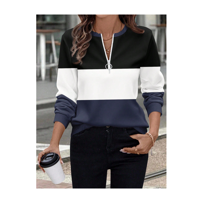 Women Multicolor Block Crew Neck Printing Casual Spring/Fall Long Sleeve Sweatshirt