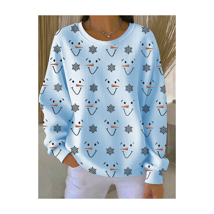 Women Christmas Snowman Crew Neck Printing Casual Spring/Fall Long Sleeve Sweatshirt