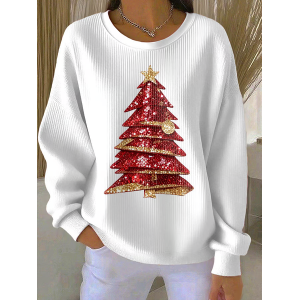Women Christmas Crew Neck Printing Casual Spring/Fall Long Sleeve Sweatshirt