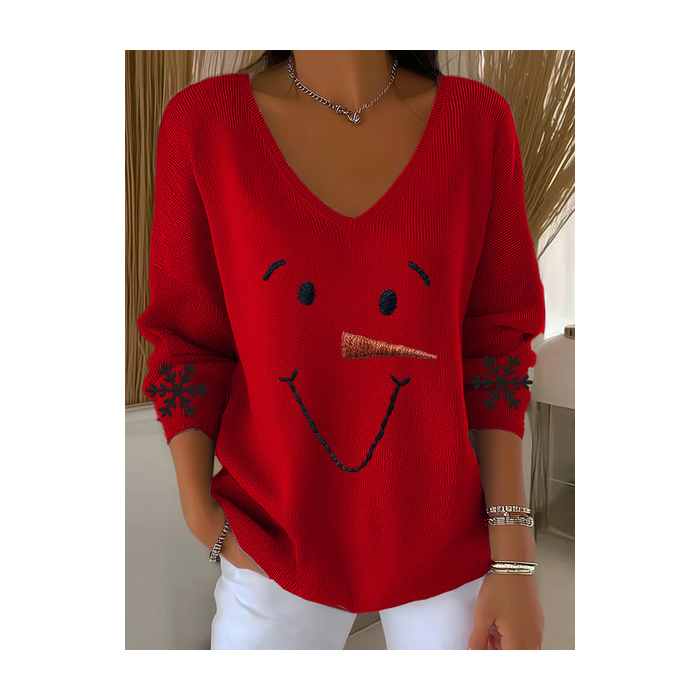 Women Christmas Snowman Long Sleeve Tee T-shirt V Neck Printing Casual Spring/Fall Top