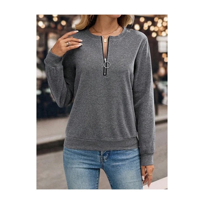 Women Plain Crew Neck Printing Casual Spring/Fall Long Sleeve Sweatshirt