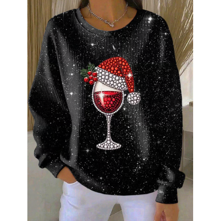 Women Christmas Crew Neck Printing Casual Spring/Fall Long Sleeve Sweatshirt