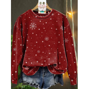Women Christmas Crew Neck Printing Casual Spring/Fall Long Sleeve Sweatshirt