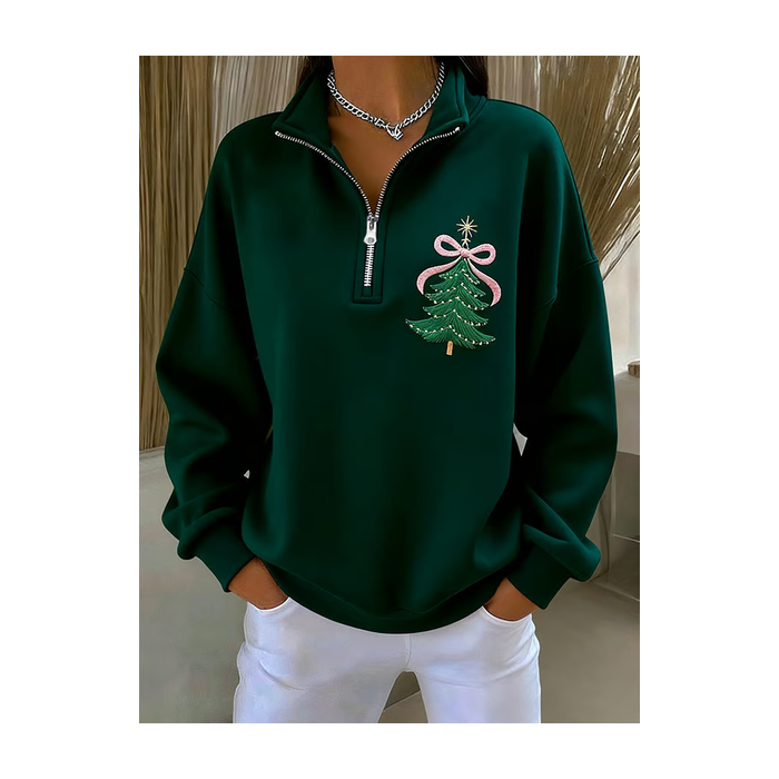 Women Christmas Shawl Collar Printing Casual Spring/Fall Long Sleeve Sweatshirt