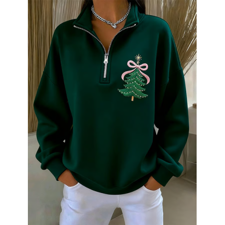 Women Christmas Shawl Collar Printing Casual Spring/Fall Long Sleeve Sweatshirt