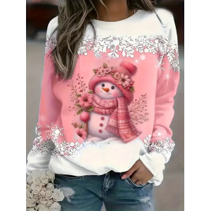 Women Christmas Snowman Long Sleeve Tee T-shirt Crew Neck Printing Casual Spring/Fall Graphic Tee Top