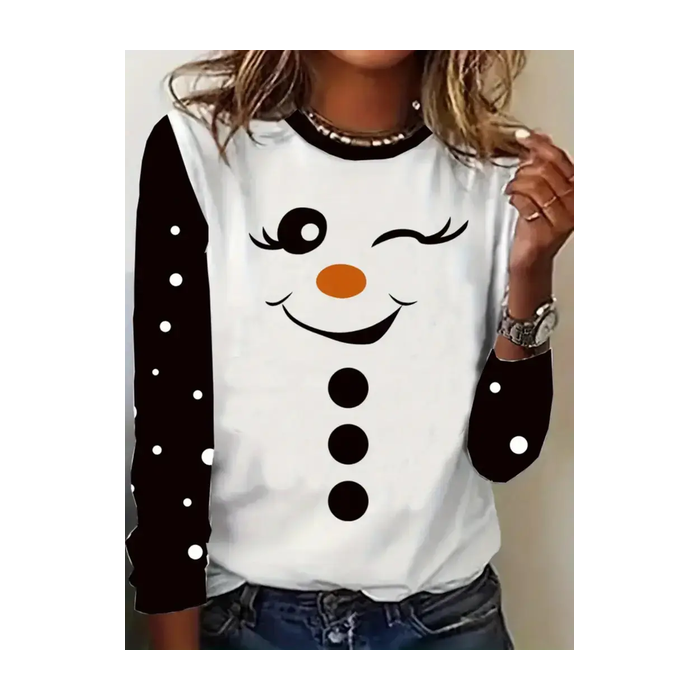 Women Christmas Snowman Long Sleeve Tee T-shirt Crew Neck Printing Casual Spring/Fall Graphic Tee Top