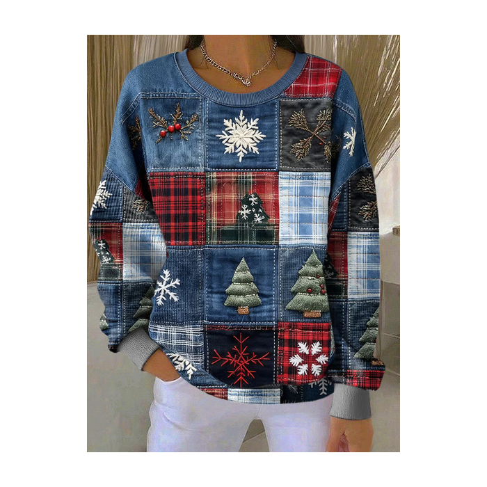 Women Christmas Crew Neck Printing Casual Spring/Fall Long Sleeve Sweatshirt