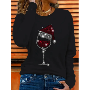 Women Christmas Long Sleeve Tee T-shirt Crew Neck Printing Casual Spring/Fall Graphic Tee Top