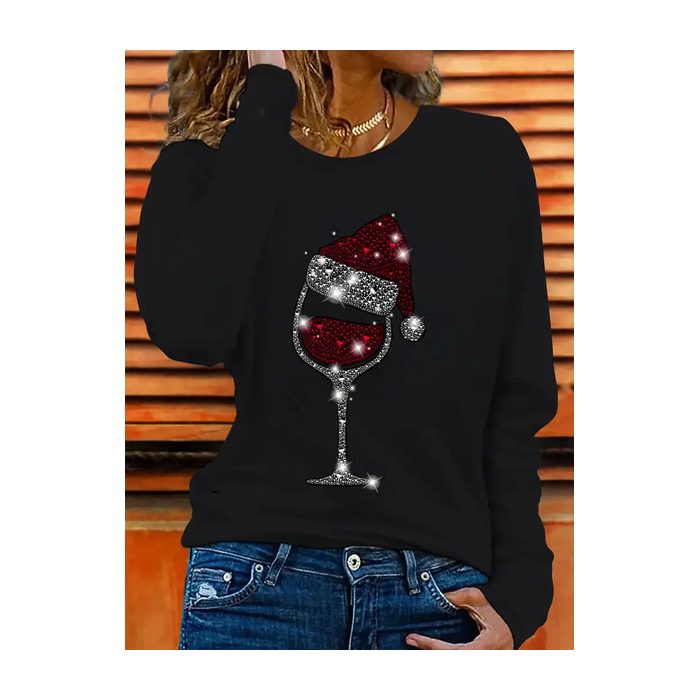 Women Christmas Long Sleeve Tee T-shirt Crew Neck Printing Casual Spring/Fall Graphic Tee Top