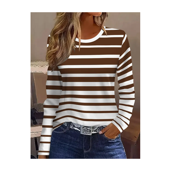 Women Striped Long Sleeve Tee T-shirt Crew Neck Printing Casual Spring/Fall Graphic Tee Top
